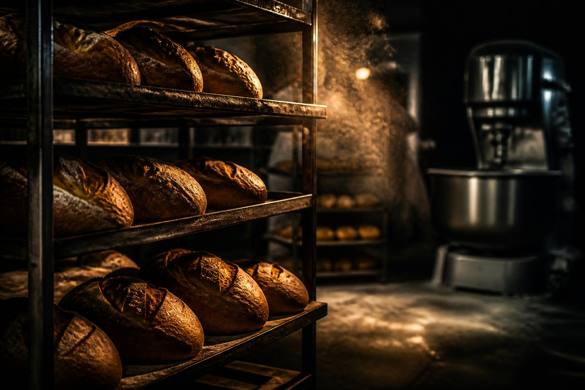 Linha de produção artesanal de pães dourados